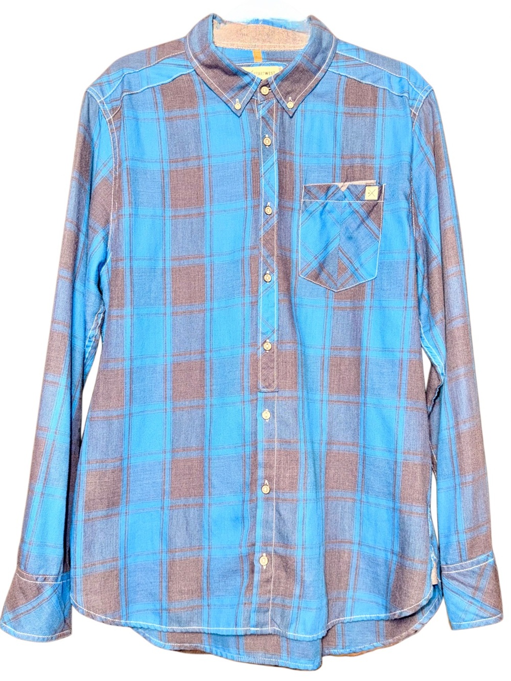EUC Men's Blue and Grey Plaid Button-Down Shirt – Casual Long Sleeve